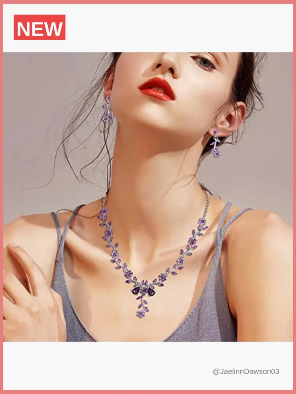 Crystal Flower Leaf Dangle Earrings Necklace Set for Wedding